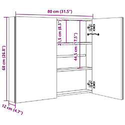 vidaXL Armoire de salle de bain à miroir LED Gris brillant 80x12x68 cm pas cher