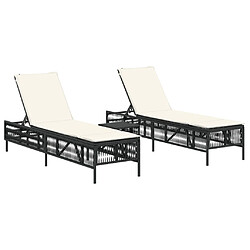 vidaXL Chaises longues lot de 2 avec table noir résine tressée