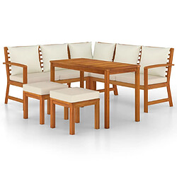 Salle à dîner de jardin 6 pcs,Table et chaise à manger avec coussins Bois d'acacia -MN66142