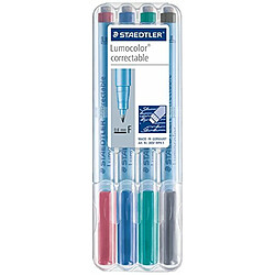 Acheter Promark Staedtler Lumocolor Correctable, Feutres non-permanents à pointe moyenne effaçables à sec, Étui chevalet avec 4 feutres assortis, 305M WP4-1