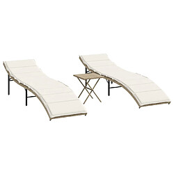 vidaXL Chaises longues lot de 2 avec table beige résine tressée