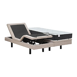 Vente-Unique Lit électrique de relaxation déco + matelas ressorts ensachés et mémoire de forme - 2 x 80 x 200 cm - Tissu - Beige - RIZALI de DREAMEA