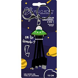 YELLO KOKO Câble 3 en 1 Andy USB-C/Micro-USB/Lightning vers USB-A Soucoupe Format Porte-clé Noir / Vert