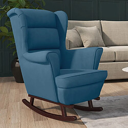 Maison Chic Fauteuil à bascule et pieds,Fauteuil pour relax en bois massif d'hévéa Bleu Velours -MN76917