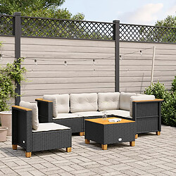 vidaXL Salon de jardin 6 pcs avec coussins noir résine tressée