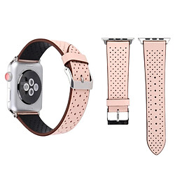 Wewoo Bracelet rose pour Apple Watch Series 3 & 2 & 1 38mm simple mode en cuir véritable motif de trou