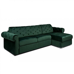 Inside 75 Canapé d'angle réversible CHESTERFIELD convertible EXPRESS 140 cm matelas 16 cm velours vert