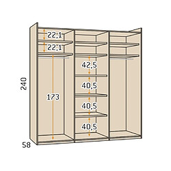 Avis Inside 75 Armoire 3 portes coulissantes Noa standard 296,2 x 240 Structure Polar façade Luxor Cobalto Laquée