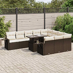 vidaXL Salon de jardin et coussins 11 pcs marron résine tressée