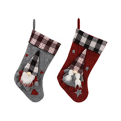 Mobili Rebecca Lot 2 Bas De Noël Befana Épiphanie Rouge Gris Tissu Avec Elfe Elf Gnome