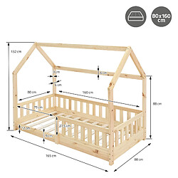 ML-Design Lit d'enfants + matelas et protection anti chutes style maison naturel 80x160 cm pas cher