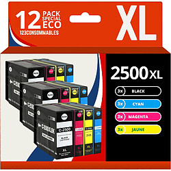 123CONSOMMABLES - PGI-2500XL - Cartouche Encre Compatible pour Canon PGL-2500 PGI 2500XL PGL2500XL pour Canon Maxify MB5150 MB5450 MB5050 MB5350 MB5050 MB5155 (3 Noir / 3 Cyan / 3 Magenta / 3 Jaune)