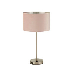 Searchlight Lampe de table USB en nickel satiné, abat-jour en velours rose