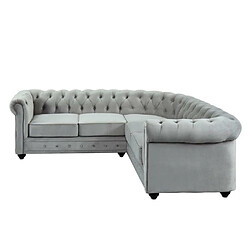 Vente-Unique Canapé d'angle en velours CHESTERFIELD - Gris clair pas cher