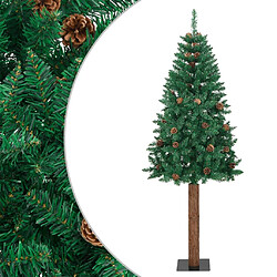 vidaXL Sapin de Noël mince avec bois véritable et cônes vert 150cm PVC