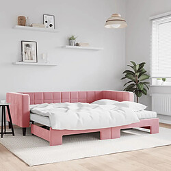 Maison Chic Lit d'appoint avec gigogne et matelas | Lit de jour | Lit de repos rose 90x200 cm velours -GKD66963