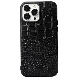 Coque en cuir véritable texture crocodile noir pour votre iPhone 13 Pro 6.1 pouces