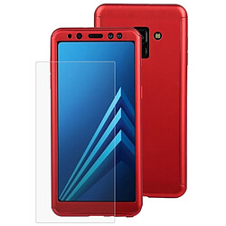 Wewoo Coque Housse de protection amovible détachable à 360 degrés pour Galaxy A8 2018, avec film en verre trempé rouge