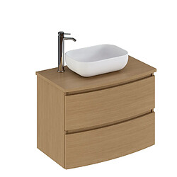 Pegane Meuble de salle de bain coloris placage chêne en mélamine - Longueur 81 x profondeur 46 x Hauteur 85 cm