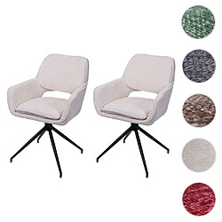 Mendler Lot de 2 chaises de salle à manger HWC-N74, chaise de cuisine, pivotante Auto-Return, tissu chenille (490g/m²) Oeko-Tex ~ crème