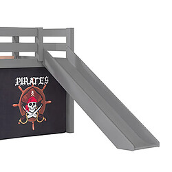 Acheter Mes Lit surélevé 90x200 cm avec toboggan gris décor pirates - PINO