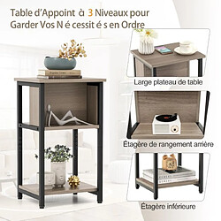 Helloshop26 Table de chevet table à 3 niveaux d’appoint avec étagères de rangement table de nuit étroite gris 20_0009408