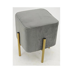 Aubry Gaspard Tabouret carré pied doré Gatsby velours gris.