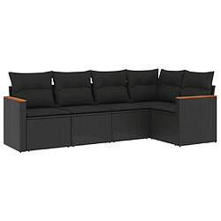 vidaXL Salon de jardin 5 pcs avec coussins noir résine tressée