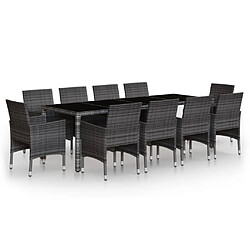 Maison Chic Mobilier à dîner 11 pcs de jardin - Ensemble table et chaises d'extérieur - Salon/Mobilier de jardin classique Résine tressée Gris -MN28076