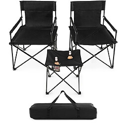 Helloshop26 Lot de 2 chaises de camping pliante charge 180 kg table d'appoint porte-gobelets poches de rangement pique-nique pêche noir 20_0008735