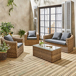 Avis Salon de jardin en résine tressée arrondie 4 places - Valentino Naturel - Coussins anthracite | sweeek