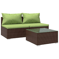 vidaXL Salon de jardin 3 pcs avec coussins Résine tressée Marron