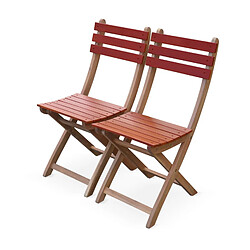 Avis Table de jardin bistrot 60x60cm - Barcelona Bois / Terracotta - pliante bicolore carrée en acacia avec 2 chaises pliables | sweeek