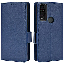 Etui en PU texture litchi, fermoir magnétique avec support pliable, bleu foncé pour votre TCL 4X 5G T601DL