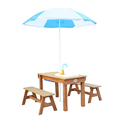 AXI Dennis Table Sable et Eau en Bois Marron | Table d'eau avec couvercle, boîtes de rangement, parasol & jeu évier de cuisine | Table de Jeu Enfant à Eau pour le jardin pas cher