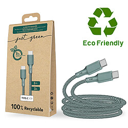 Avis BIGBEN Câble Recyclable en coton Night Green USB C/USB C 2 m 3A Just green