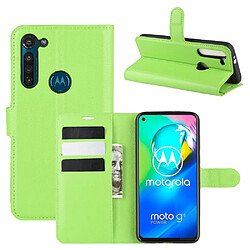 Etui en PU peau de litchi vert pour votre Motorola Moto G8 Power