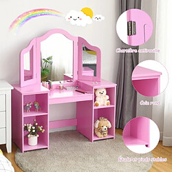 Helloshop26 Coiffeuse 2 en 1 pour enfants avec miroir amovible bureau enfant avec 4 étagères et 3 panneau pliables rose 20_0007538