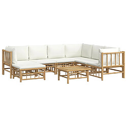 Avis Maison Chic Salon de jardin 8 pcs + coussins - Mobilier/Meubles de jardin - Table et chaises d'extérieur blanc crème bambou -MN14839