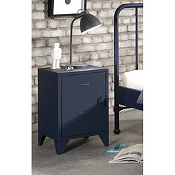 Vipack Chevet en métal Bronxx 1 porte 1 etagere 60x40x40cm Bleu Denim Mat