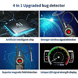 Avis Chrono Détecteur de scanner RF Anti-espion Détecteur de signal RF sans fil Détecteur de caméra espion Détecteur de bogues Signal WiFi GPS Radio Phone Device Finder Private Protect Security (Noir)