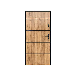 Vente-Unique Porte d'entrée en acier pleine et inox H207 x L100 cm effet chêne - poussant gauche - NAXARA