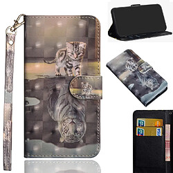 Etui en PU impression de motif de décoration spot lumineux avec support et sangle chat et tigre pour votre Xiaomi Redmi Note 9/Redmi 10X 4G