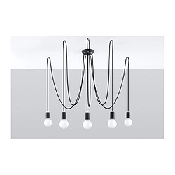 Luminaire Center Suspension EDISON acier/corde en textile noir 5 ampoules