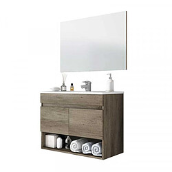 Dansmamaison Meuble sous vasque 80 cm + vasque + miroir + colonne Noisette- LEPTOS