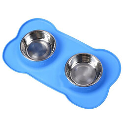 Universal Silicone Bone Double Dog Bowl Pet Mat Pet Food Bowl Anti-dérapant et anti-fuite Double Purpose Pet Mat Bleu | Dog Feed