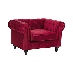 Beliani Fauteuil CHESTERFIELD Velours Rouge foncé