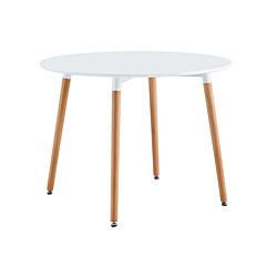 Pegane Table à manger ronde coloris blanc mat, pieds coloris hêtre - diamètre 100 x hauteur 74,50 cm