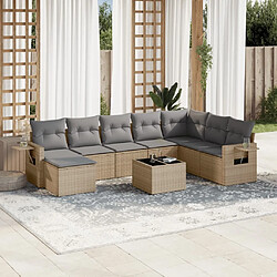 Maison Chic Salon de jardin avec coussins 9 pcs | Ensemble de Table et chaises | Mobilier d'Extérieur beige résine tressée -GKD40164