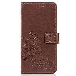 Wewoo Housse Coque Étui en cuir à motif de fleurs pressées Lucky Clover pour Hucompagnon 20, avec support et logements pour cartes, portefeuille dragonne (Marron)